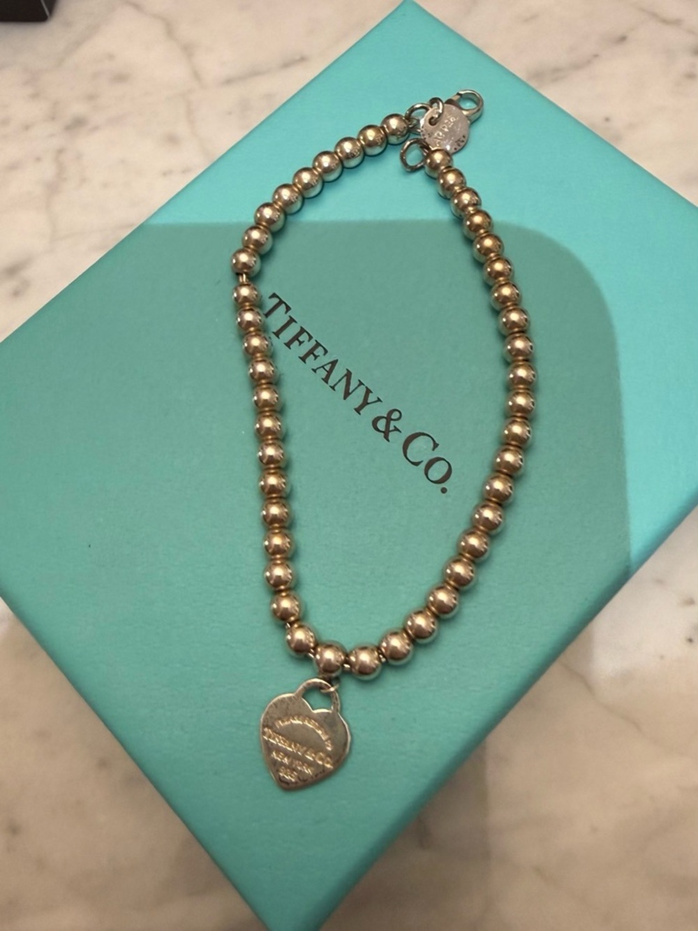 Tiffany & Co. Beaded Heart Tag Bracelet in Silver